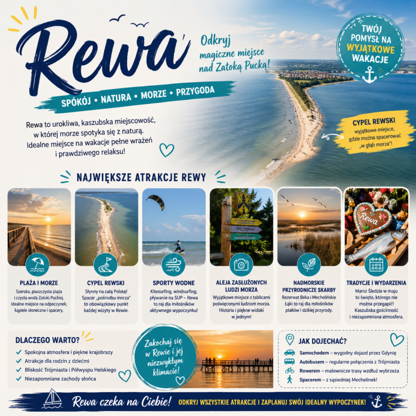 Atrakcje Rewy – plaża, morze, Cypel Rewski