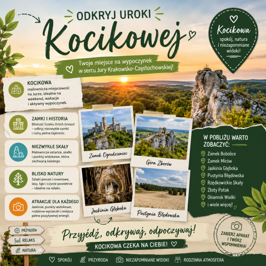 Atrakcje Kocikowej – Szlak Orlich Gniazd, wapienne ostańce, ruiny zamków