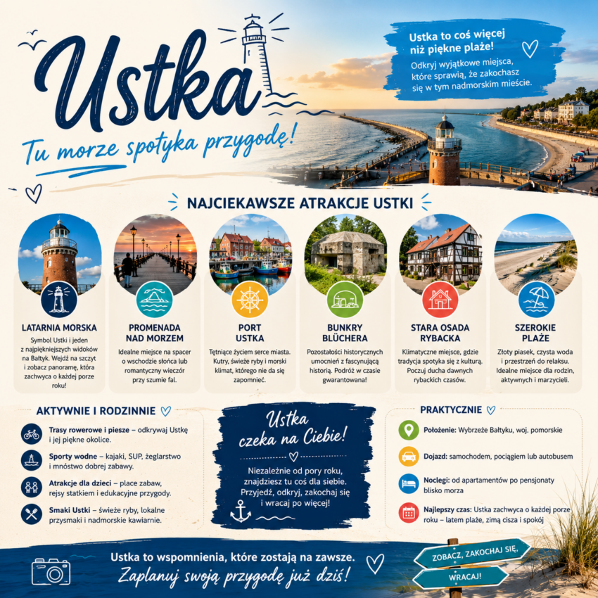 Atrakcje Ustki – szeroka plaża, latarnia, promenada i port